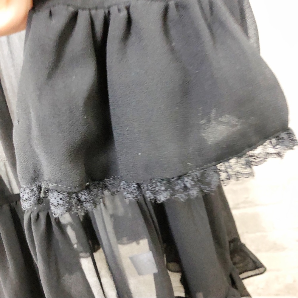 NWOT GENERATION LOVE Black Chiffon Ruffle Long Sleeve Semi Sheer Mini Dress Sm - Picture 9 of 16